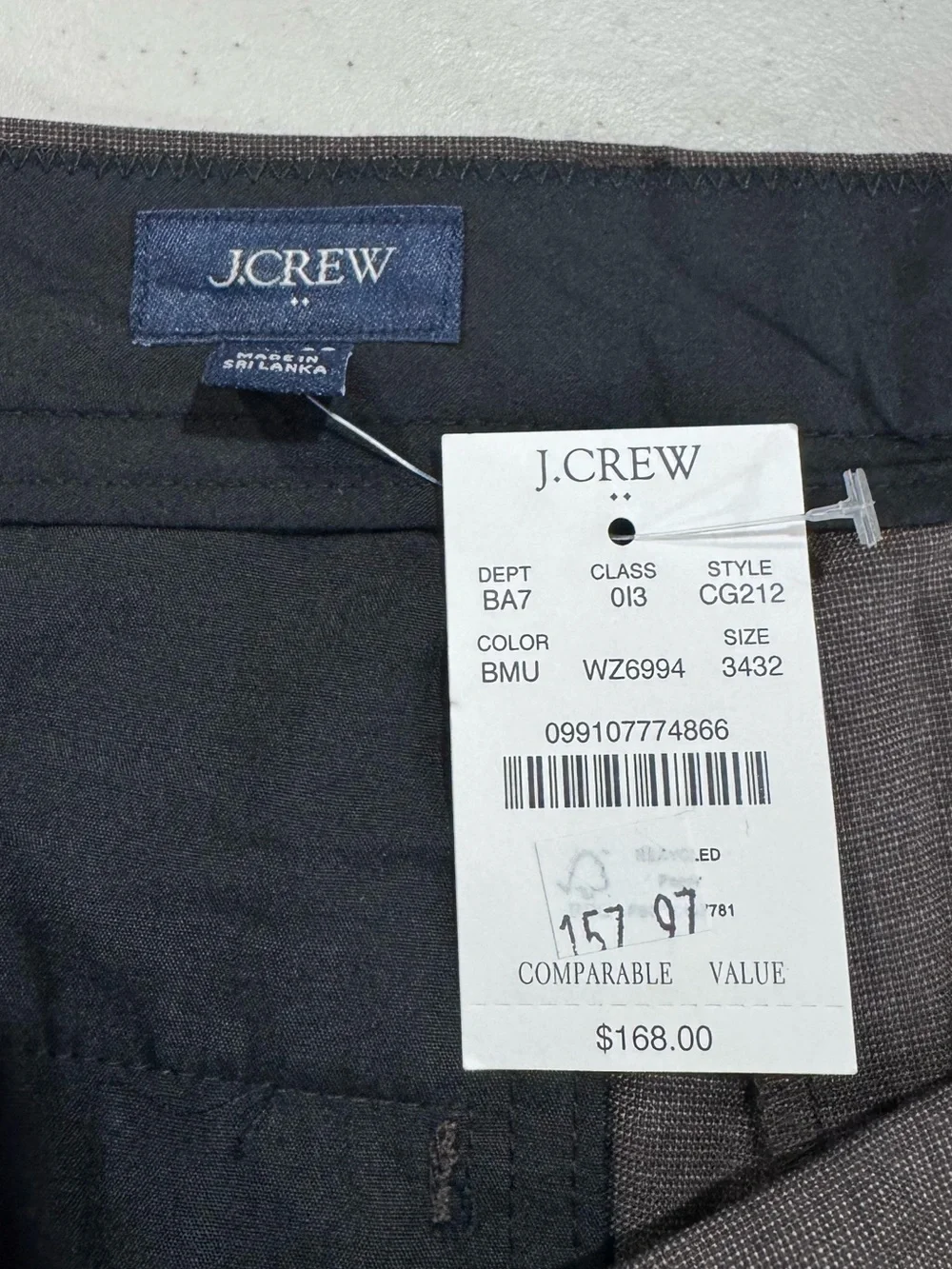 NWT J.Crew Men Thompson Brown Trouser Pant Size‎ 34x32